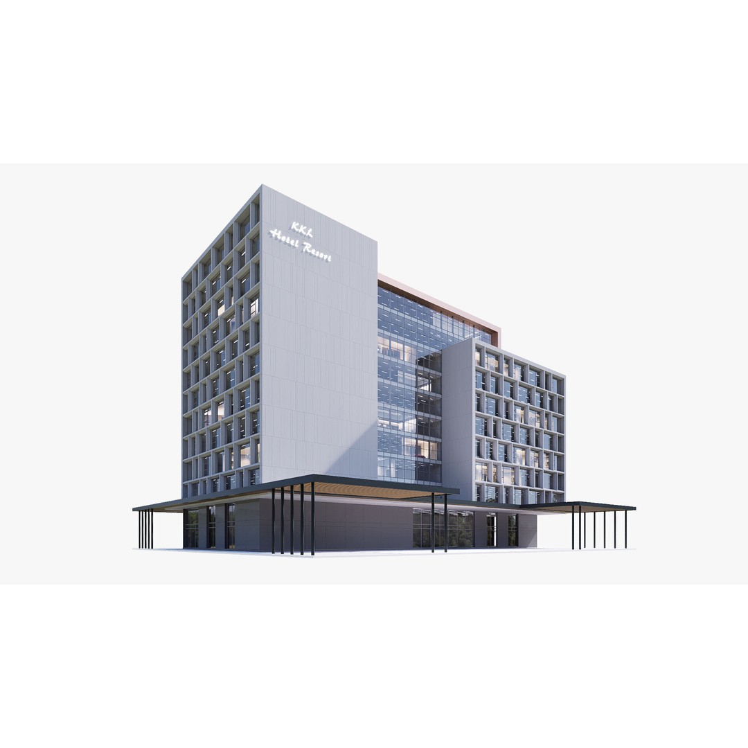 Hotel 3D Model – Low Poly Exterior Asset, FBX, PBR Textures - View 7