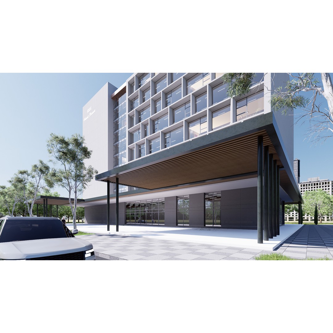 Hotel 3D Model – Low Poly Exterior Asset, FBX, PBR Textures - View 8