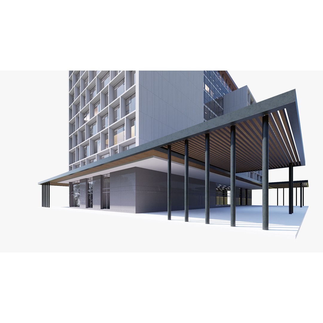 Hotel 3D Model – Low Poly Exterior Asset, FBX, PBR Textures - View 9