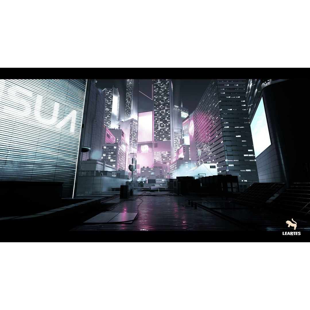 Futuristic Rooftop City Environment 3D Model – Low Poly Game Asset, PBR - View 10