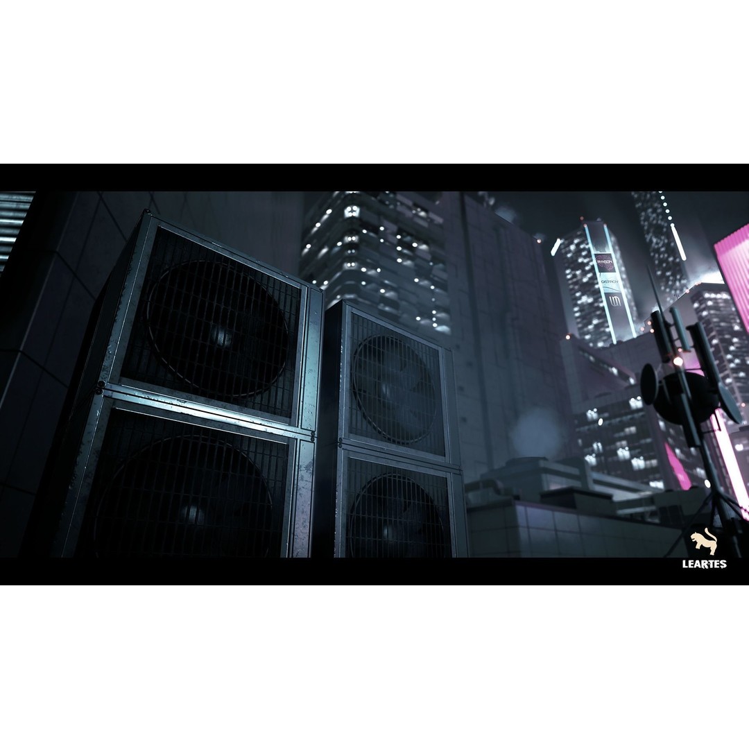 Futuristic Rooftop City Environment 3D Model – Low Poly Game Asset, PBR - View 3