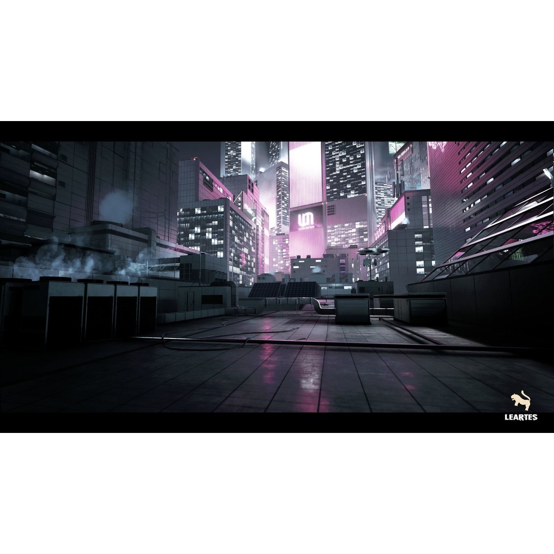Futuristic Rooftop City Environment 3D Model – Low Poly Game Asset, PBR - View 8