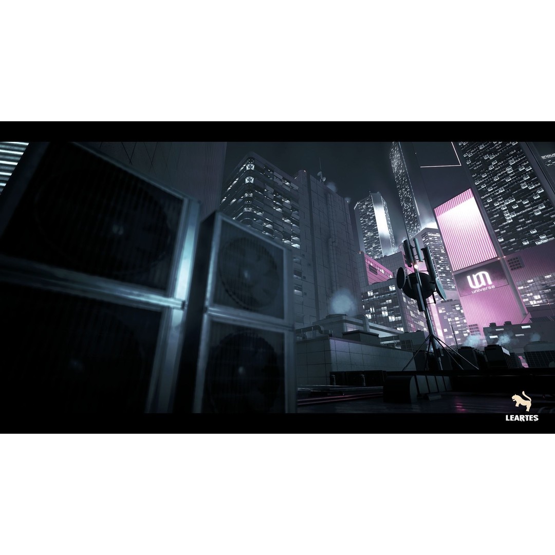 Futuristic Rooftop City Environment 3D Model – Low Poly Game Asset, PBR - View 9