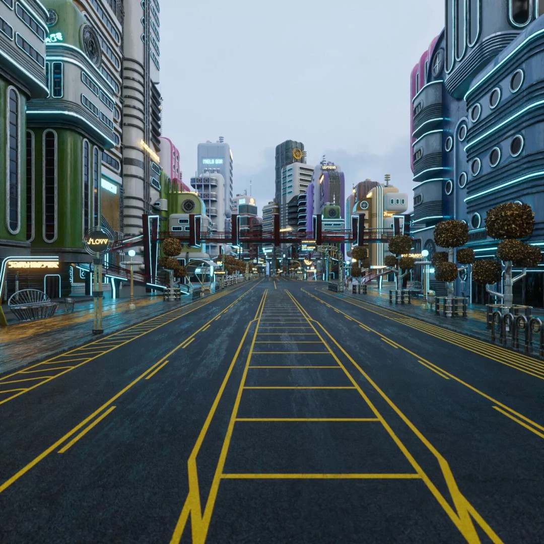 Atompunk City Environment 3D Model – Low Poly PBR Game Asset, FBX, OBJ - View 10