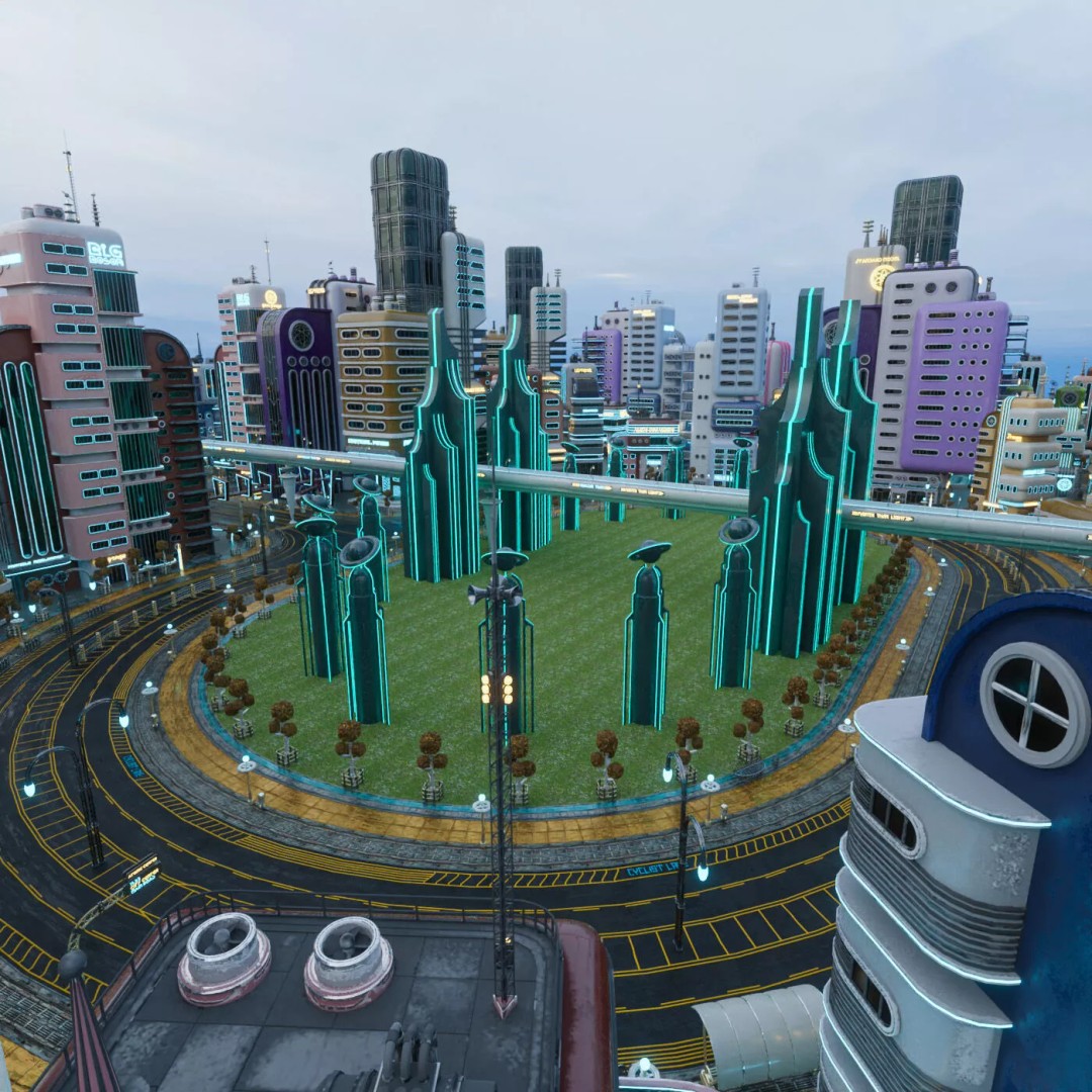 Atompunk City Environment 3D Model – Low Poly PBR Game Asset, FBX, OBJ - View 11