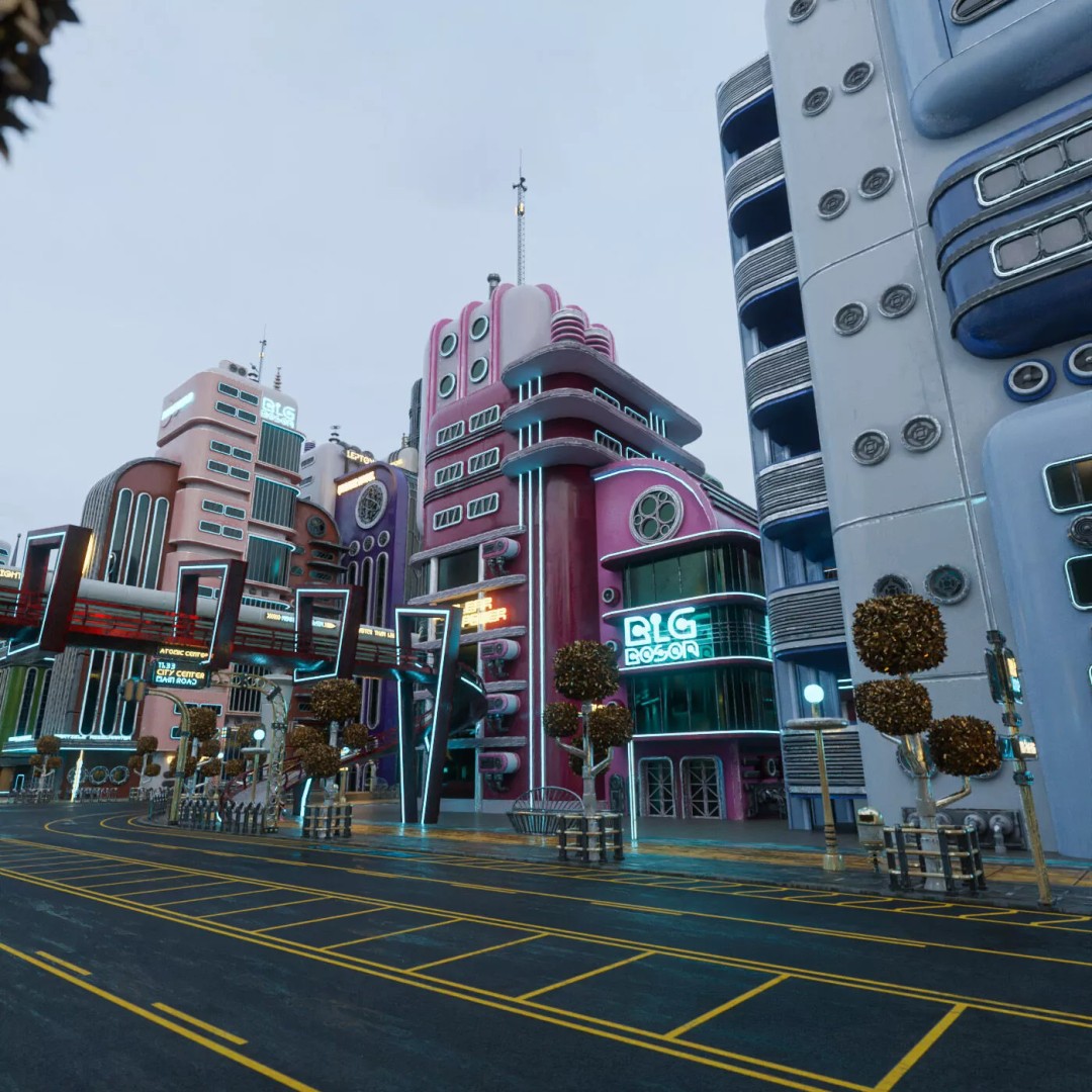 Atompunk City Environment 3D Model – Low Poly PBR Game Asset, FBX, OBJ - View 15