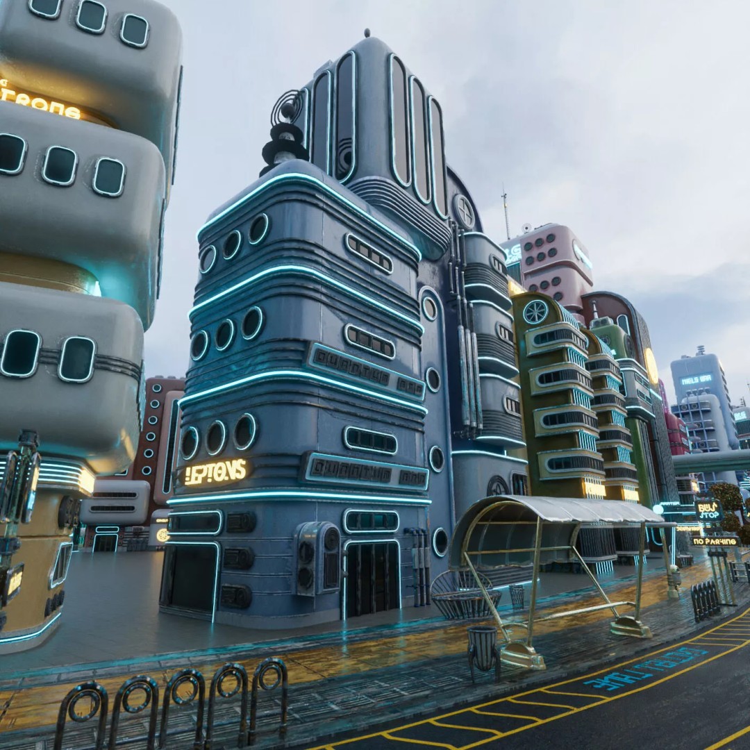 Atompunk City Environment 3D Model – Low Poly PBR Game Asset, FBX, OBJ - View 16