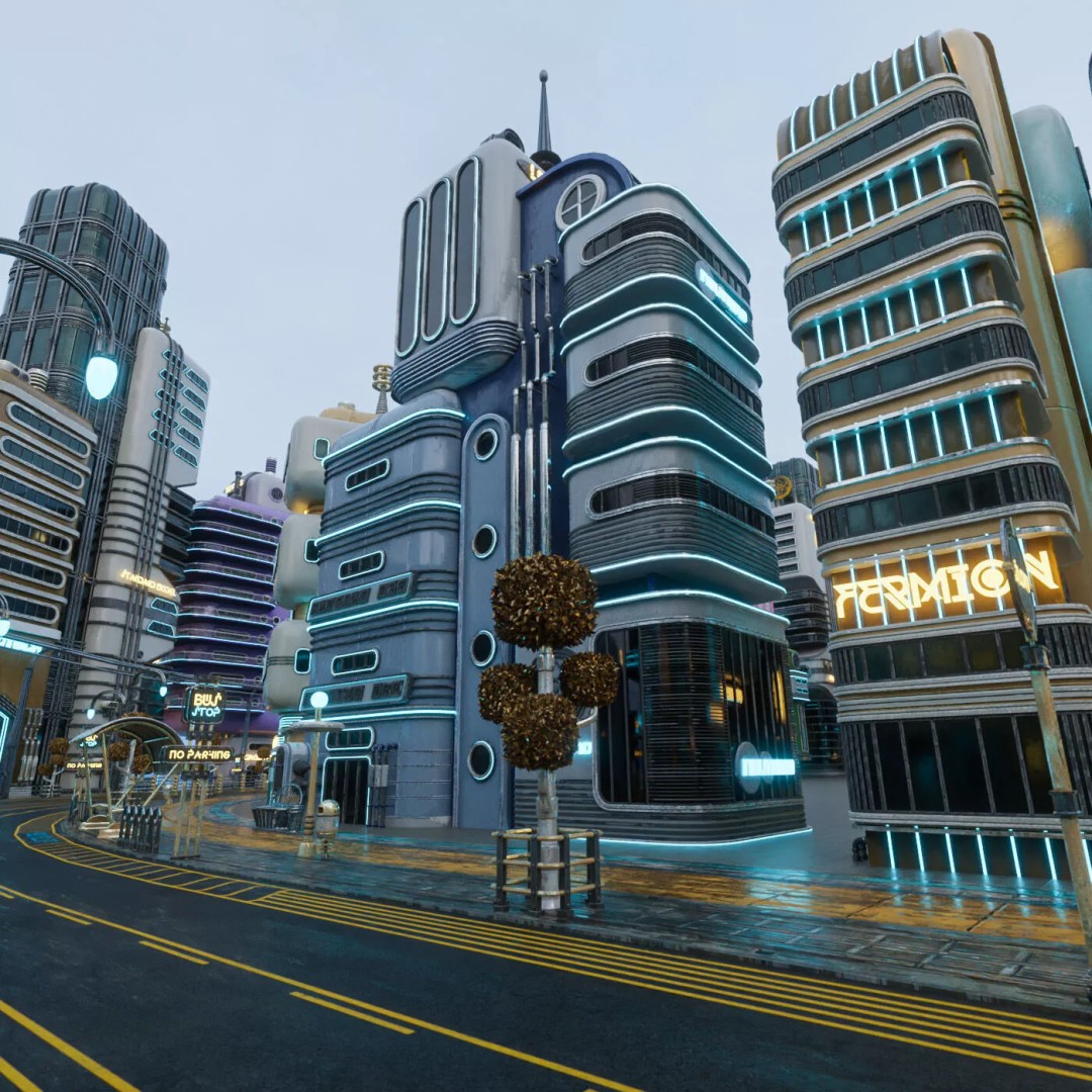 Atompunk City Environment 3D Model – Low Poly PBR Game Asset, FBX, OBJ - View 17