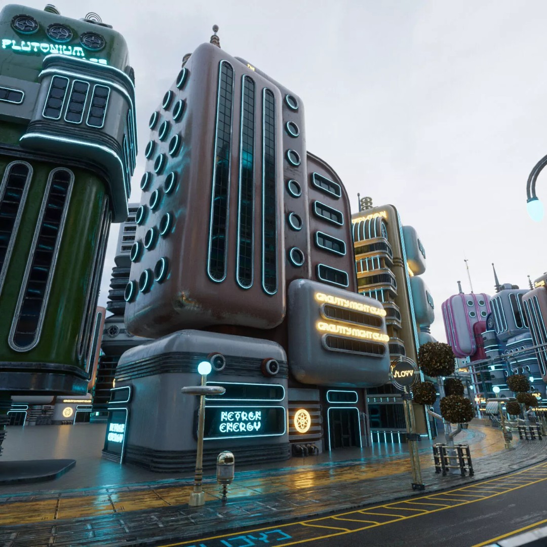 Atompunk City Environment 3D Model – Low Poly PBR Game Asset, FBX, OBJ - View 18