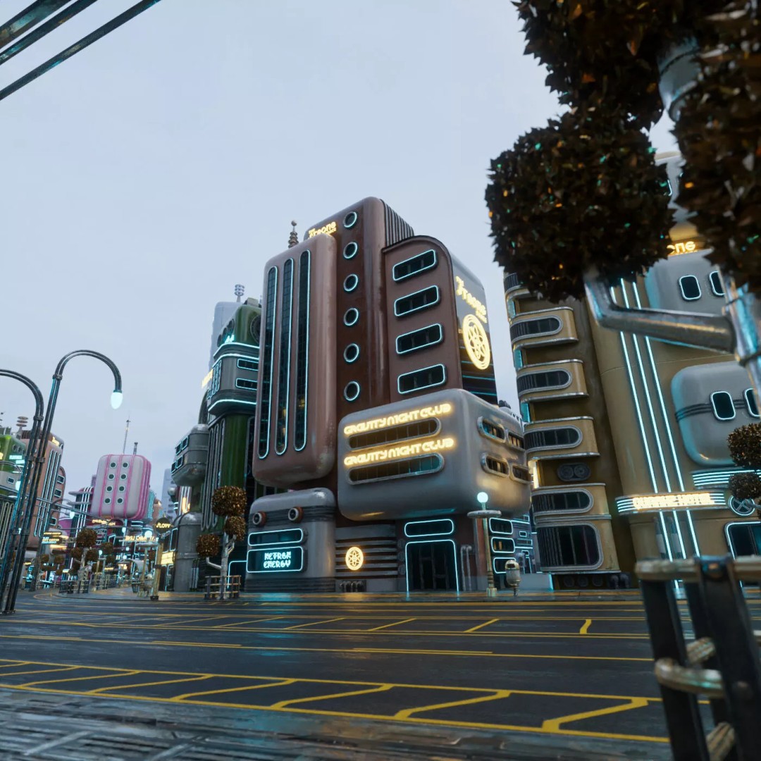 Atompunk City Environment 3D Model – Low Poly PBR Game Asset, FBX, OBJ - View 19