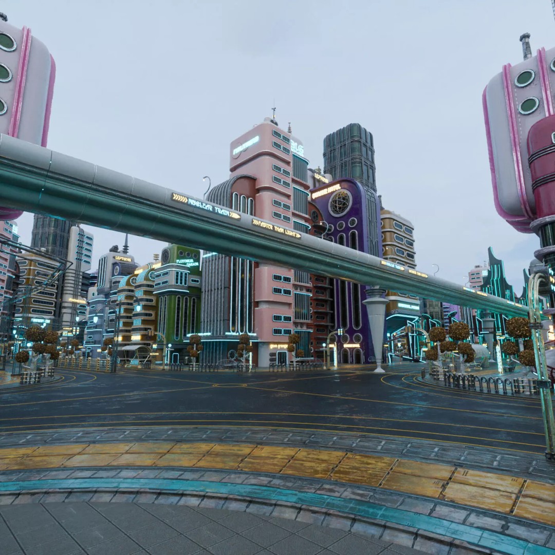 Atompunk City Environment 3D Model – Low Poly PBR Game Asset, FBX, OBJ - View 2