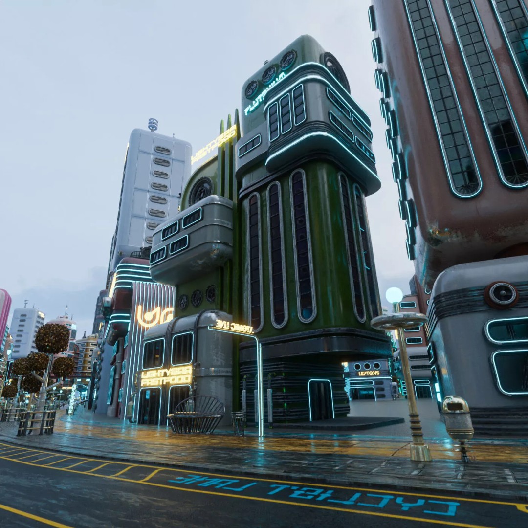 Atompunk City Environment 3D Model – Low Poly PBR Game Asset, FBX, OBJ - View 20