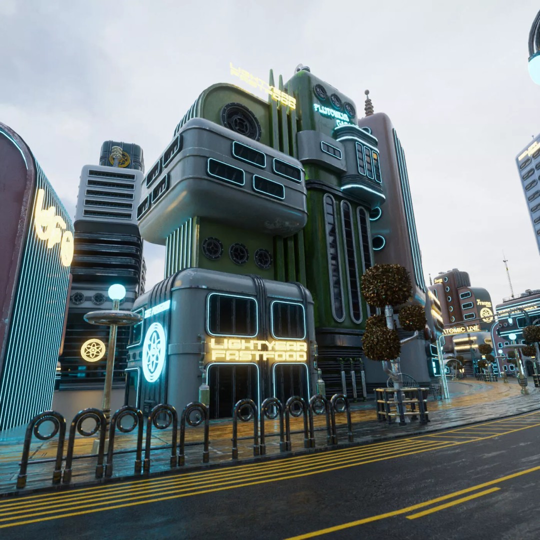 Atompunk City Environment 3D Model – Low Poly PBR Game Asset, FBX, OBJ - View 21