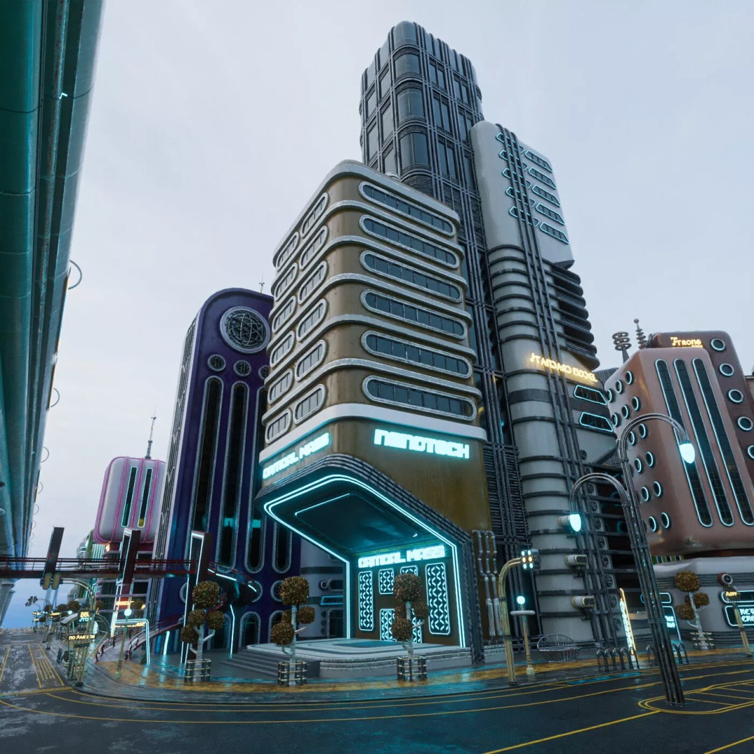 Atompunk City Environment 3D Model – Low Poly PBR Game Asset, FBX, OBJ - View 24