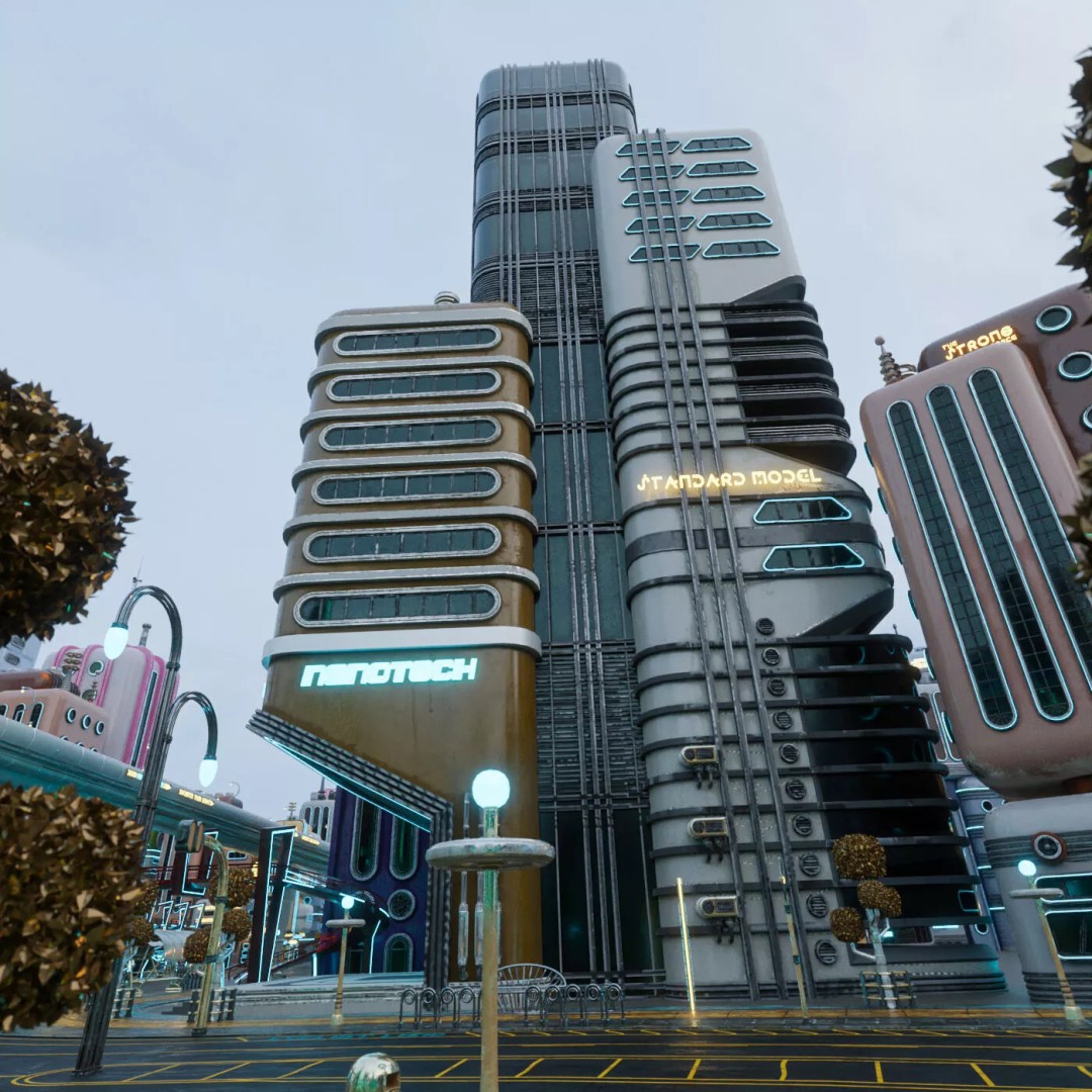 Atompunk City Environment 3D Model – Low Poly PBR Game Asset, FBX, OBJ - View 25