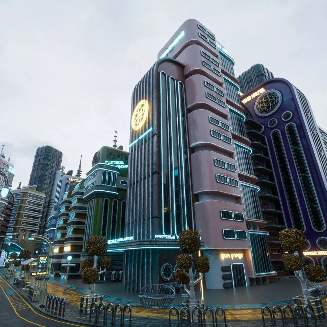Atompunk City Environment 3D Model – Low Poly PBR Game Asset, FBX, OBJ - View 27