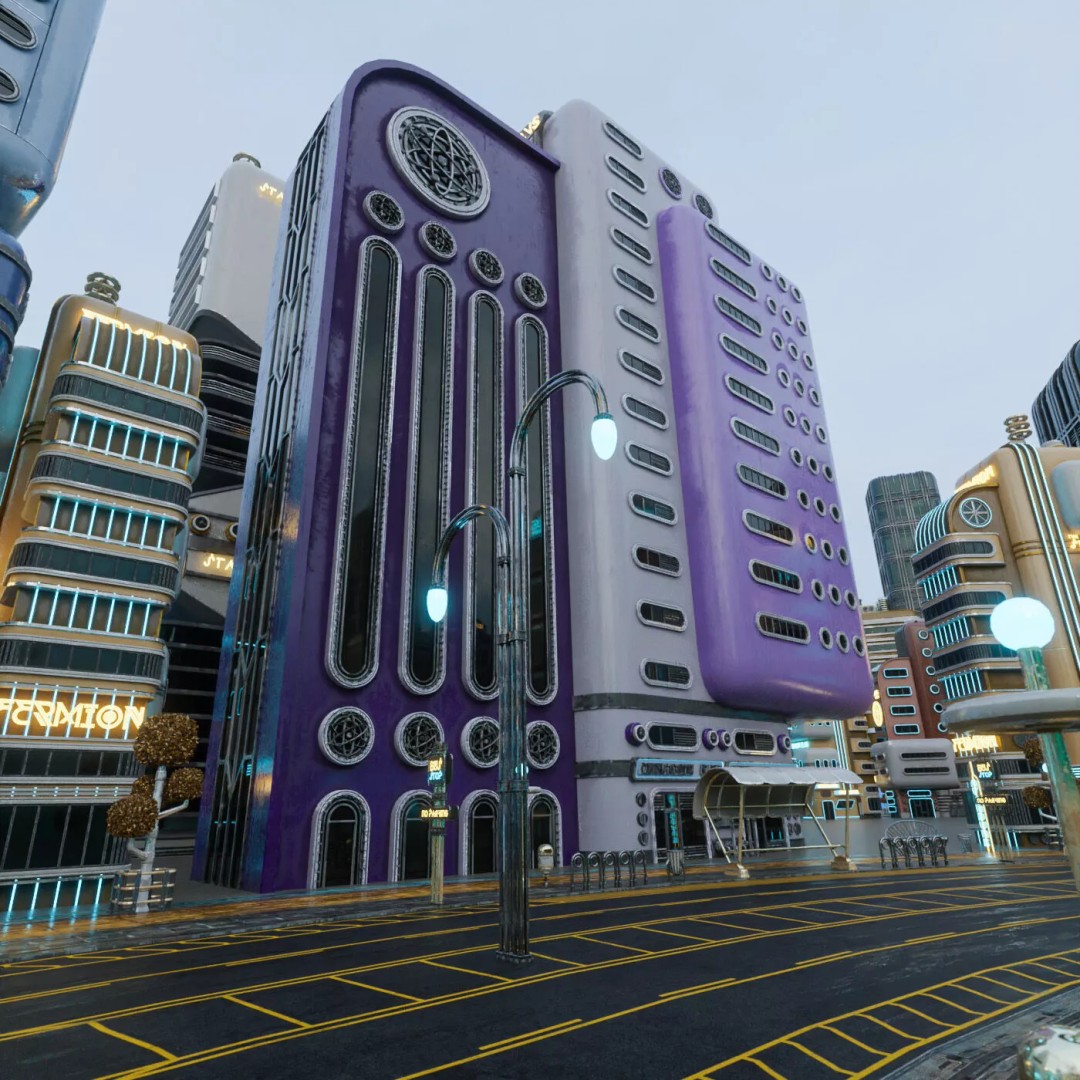 Atompunk City Environment 3D Model – Low Poly PBR Game Asset, FBX, OBJ - View 30