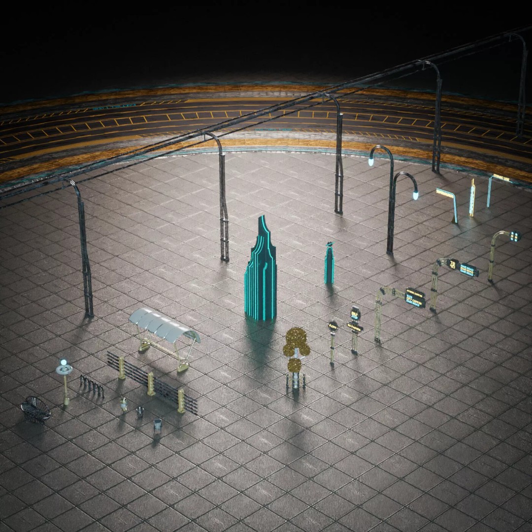 Atompunk City Environment 3D Model – Low Poly PBR Game Asset, FBX, OBJ - View 34