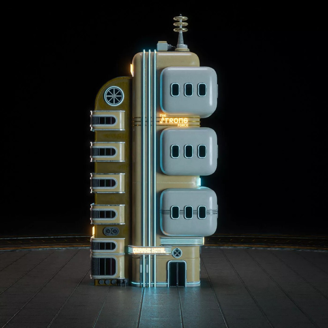 Atompunk City Environment 3D Model – Low Poly PBR Game Asset, FBX, OBJ - View 36