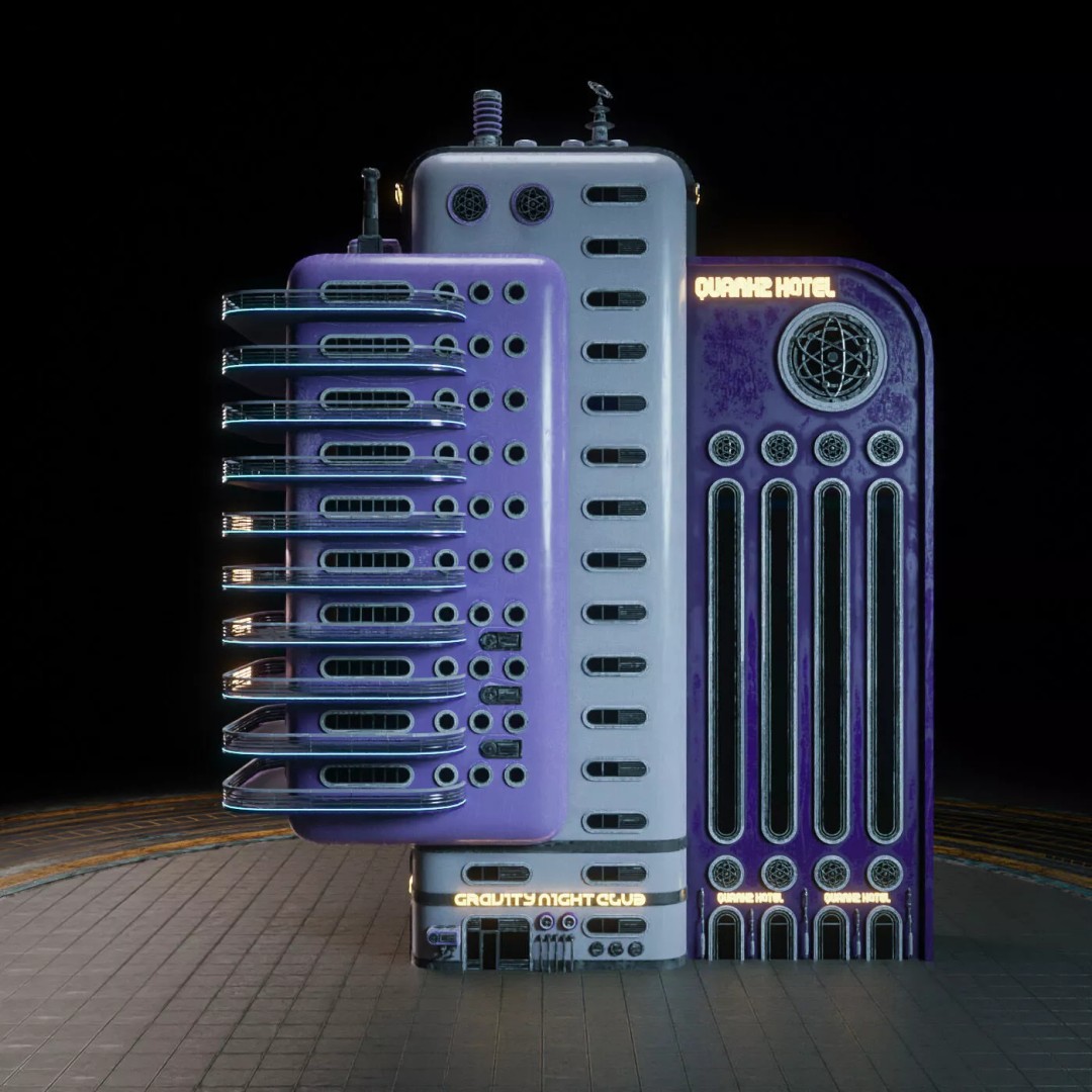 Atompunk City Environment 3D Model – Low Poly PBR Game Asset, FBX, OBJ - View 37