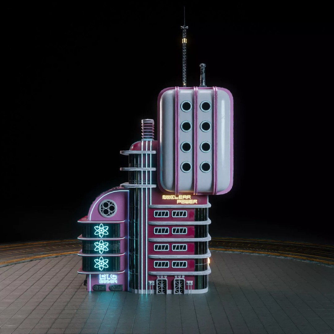 Atompunk City Environment 3D Model – Low Poly PBR Game Asset, FBX, OBJ - View 38