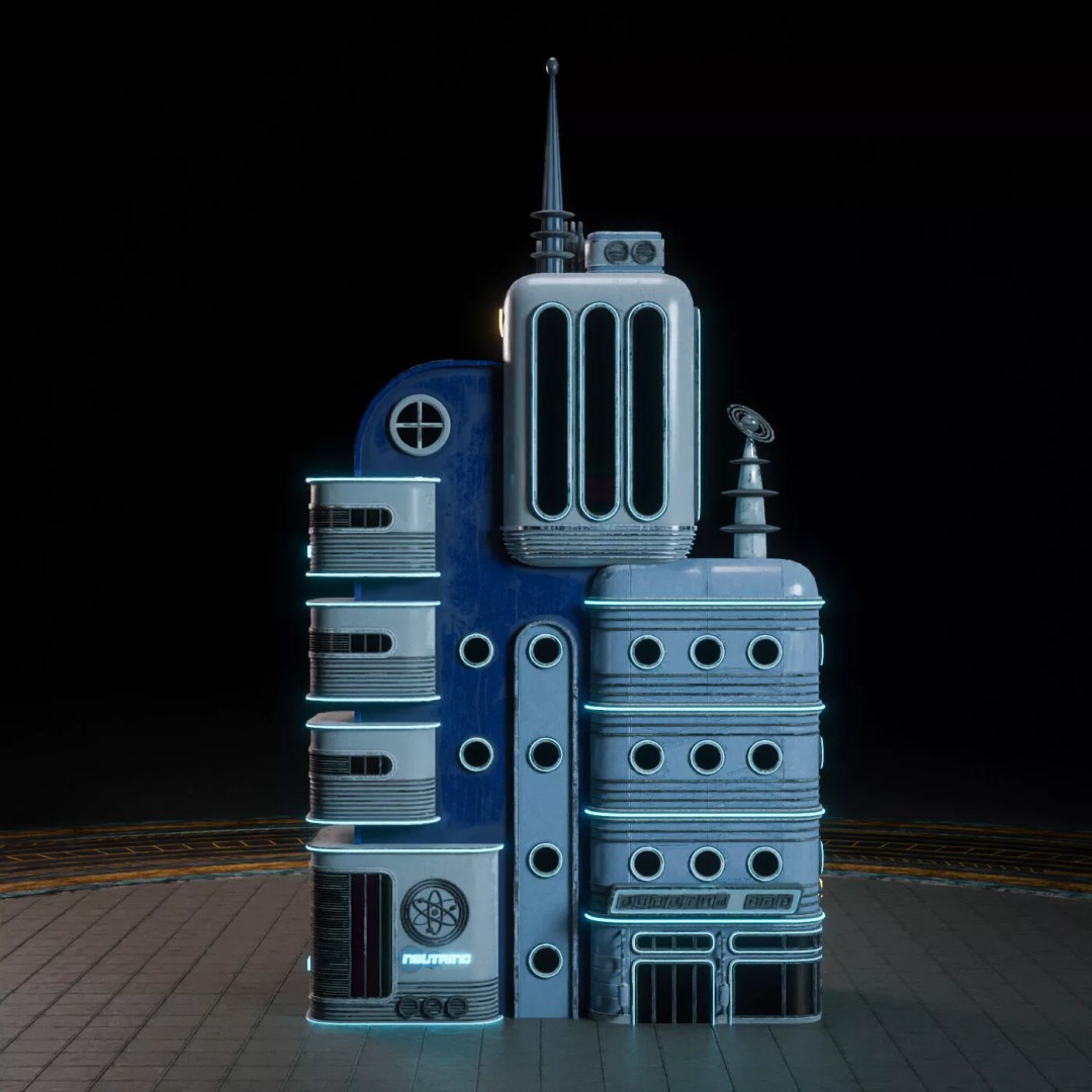 Atompunk City Environment 3D Model – Low Poly PBR Game Asset, FBX, OBJ - View 39