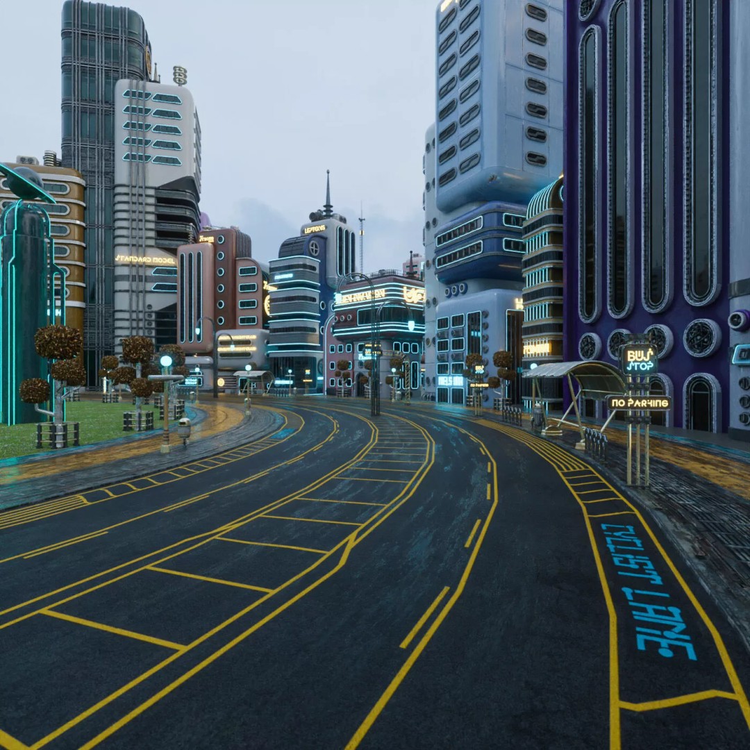 Atompunk City Environment 3D Model – Low Poly PBR Game Asset, FBX, OBJ - View 4