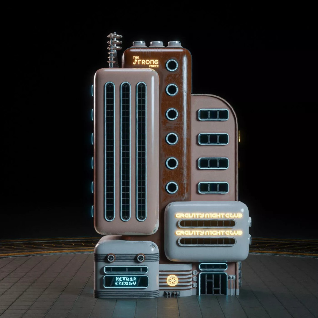 Atompunk City Environment 3D Model – Low Poly PBR Game Asset, FBX, OBJ - View 40