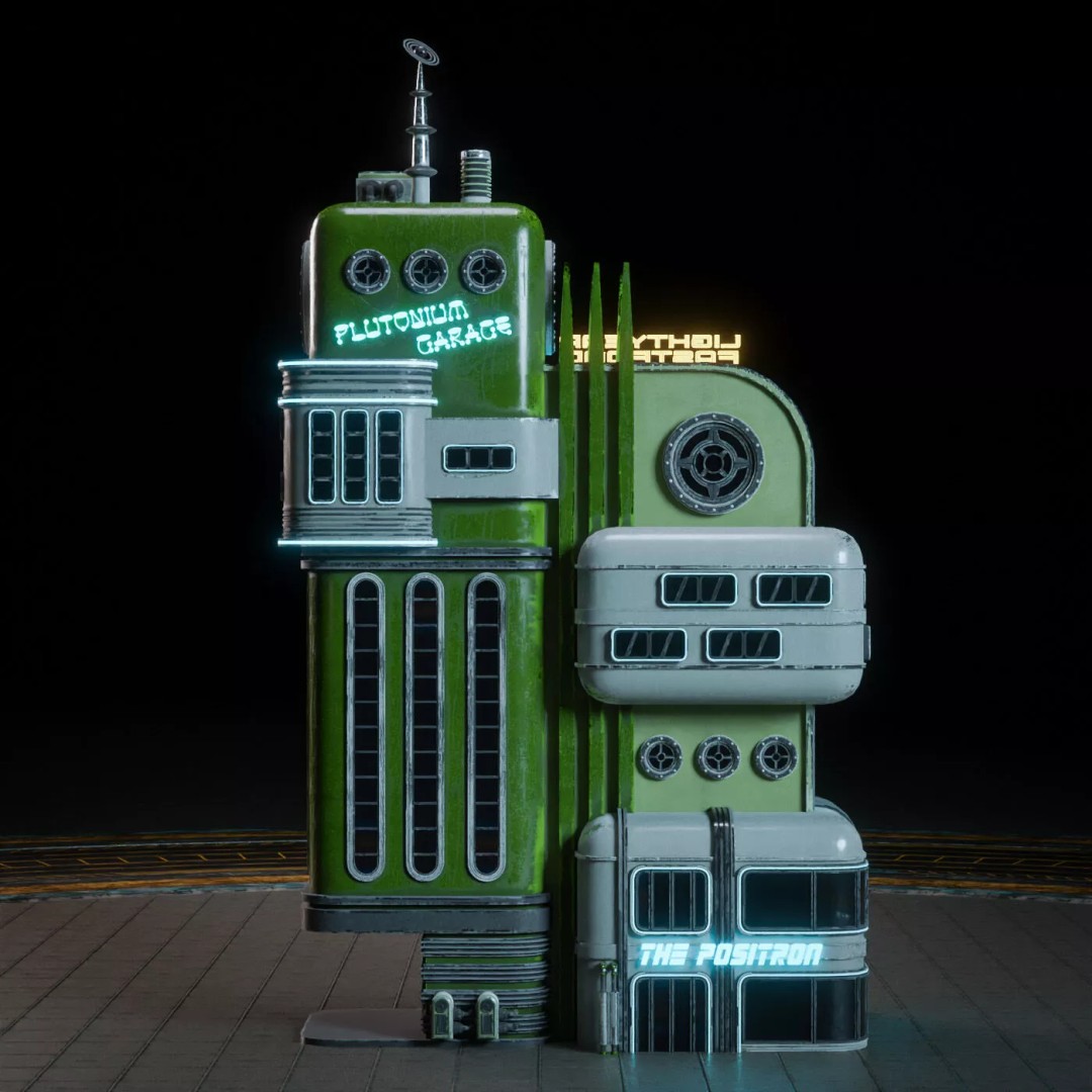 Atompunk City Environment 3D Model – Low Poly PBR Game Asset, FBX, OBJ - View 41