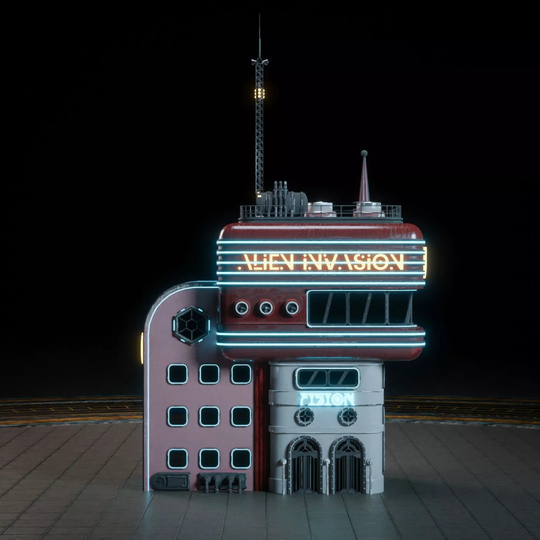 Atompunk City Environment 3D Model – Low Poly PBR Game Asset, FBX, OBJ - View 42
