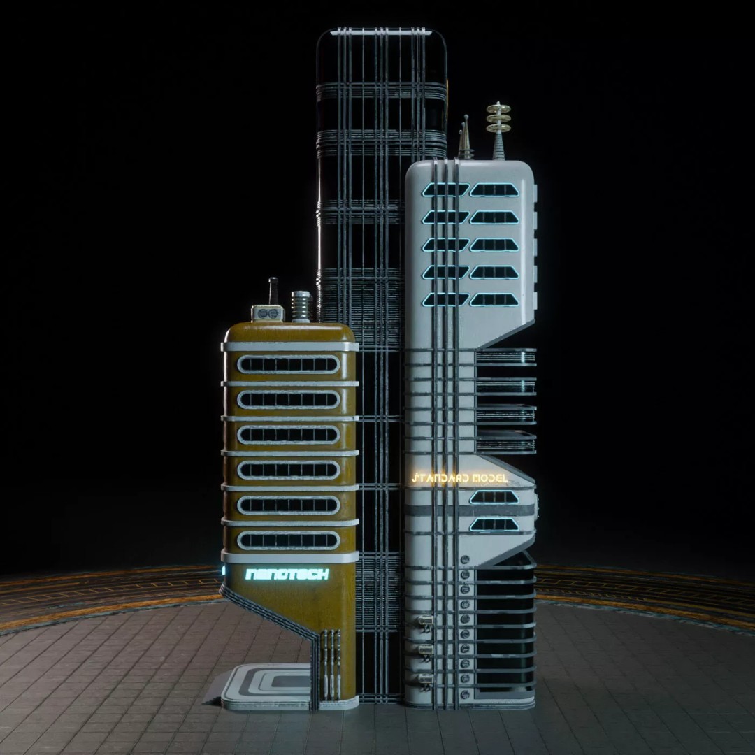 Atompunk City Environment 3D Model – Low Poly PBR Game Asset, FBX, OBJ - View 43