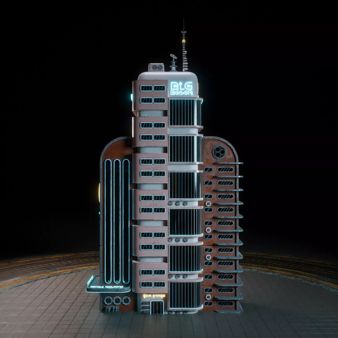 Atompunk City Environment 3D Model – Low Poly PBR Game Asset, FBX, OBJ - View 44