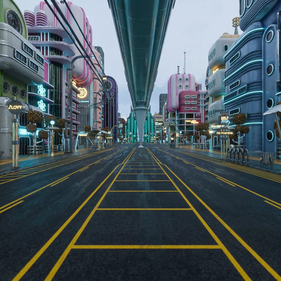 Atompunk City Environment 3D Model – Low Poly PBR Game Asset, FBX, OBJ - View 5