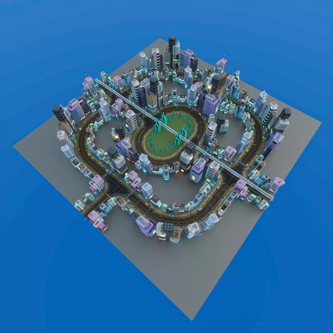 Atompunk City Environment 3D Model – Low Poly PBR Game Asset, FBX, OBJ - View 7
