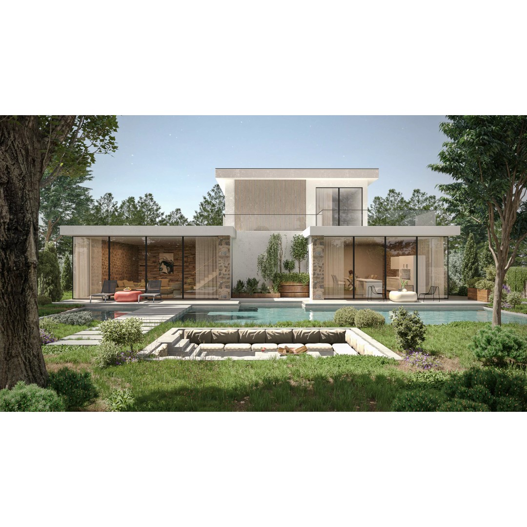 Luxury Villa 3D Model – Modern Exterior with Pool and Landscape - View 2