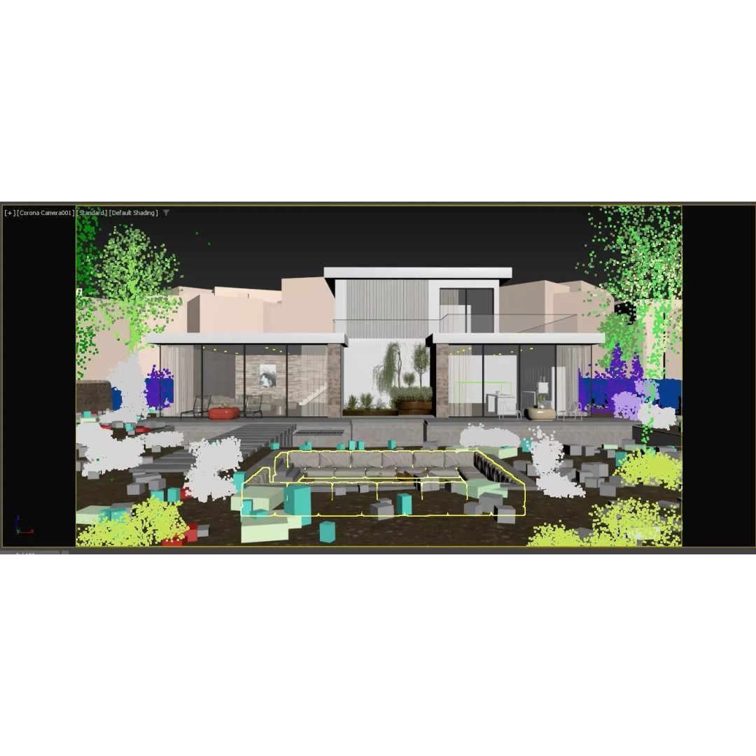Luxury Villa 3D Model – Modern Exterior with Pool and Landscape - View 3
