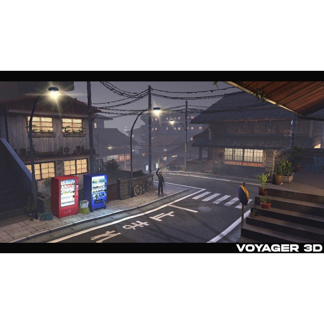 Japanese Rural Town 3D Model – Retro Low-Poly Game Asset, FBX - View 3