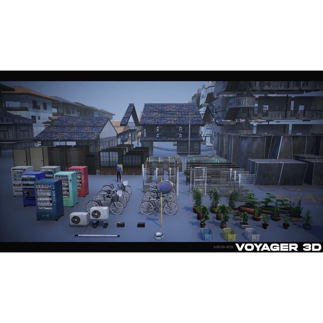 Japanese Rural Town 3D Model – Retro Low-Poly Game Asset, FBX - View 38