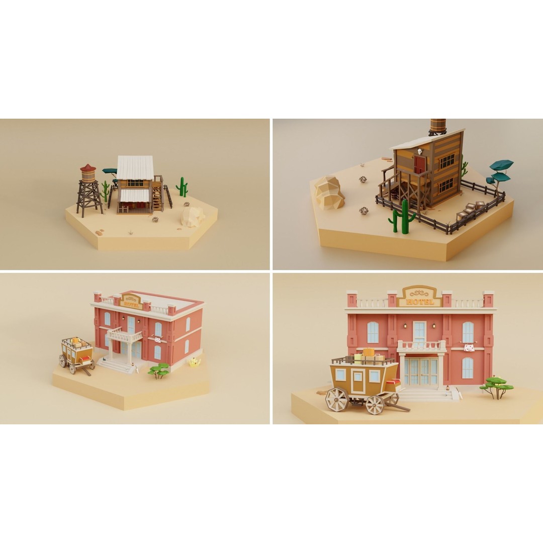 Wild West Environment 3D Model – Low Poly Game Asset, FBX & More - View 10