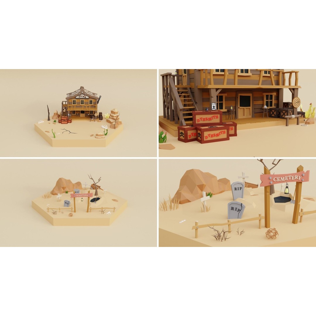 Wild West Environment 3D Model – Low Poly Game Asset, FBX & More - View 11