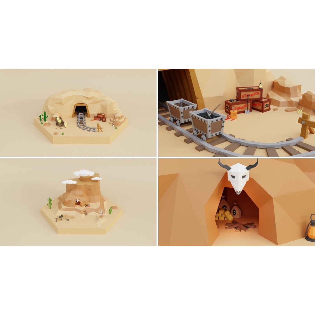Wild West Environment 3D Model – Low Poly Game Asset, FBX & More - View 12