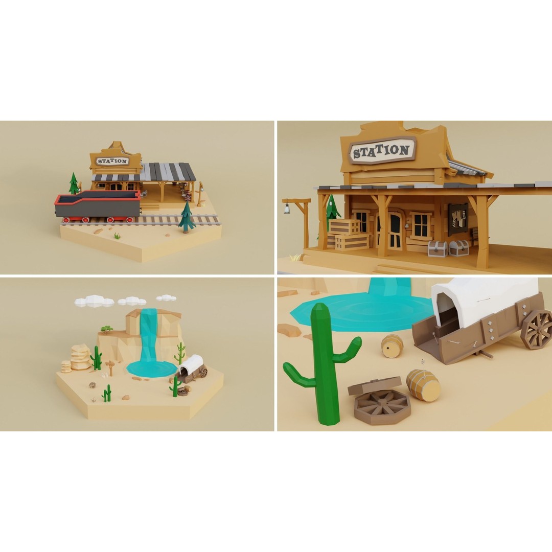 Wild West Environment 3D Model – Low Poly Game Asset, FBX & More - View 14