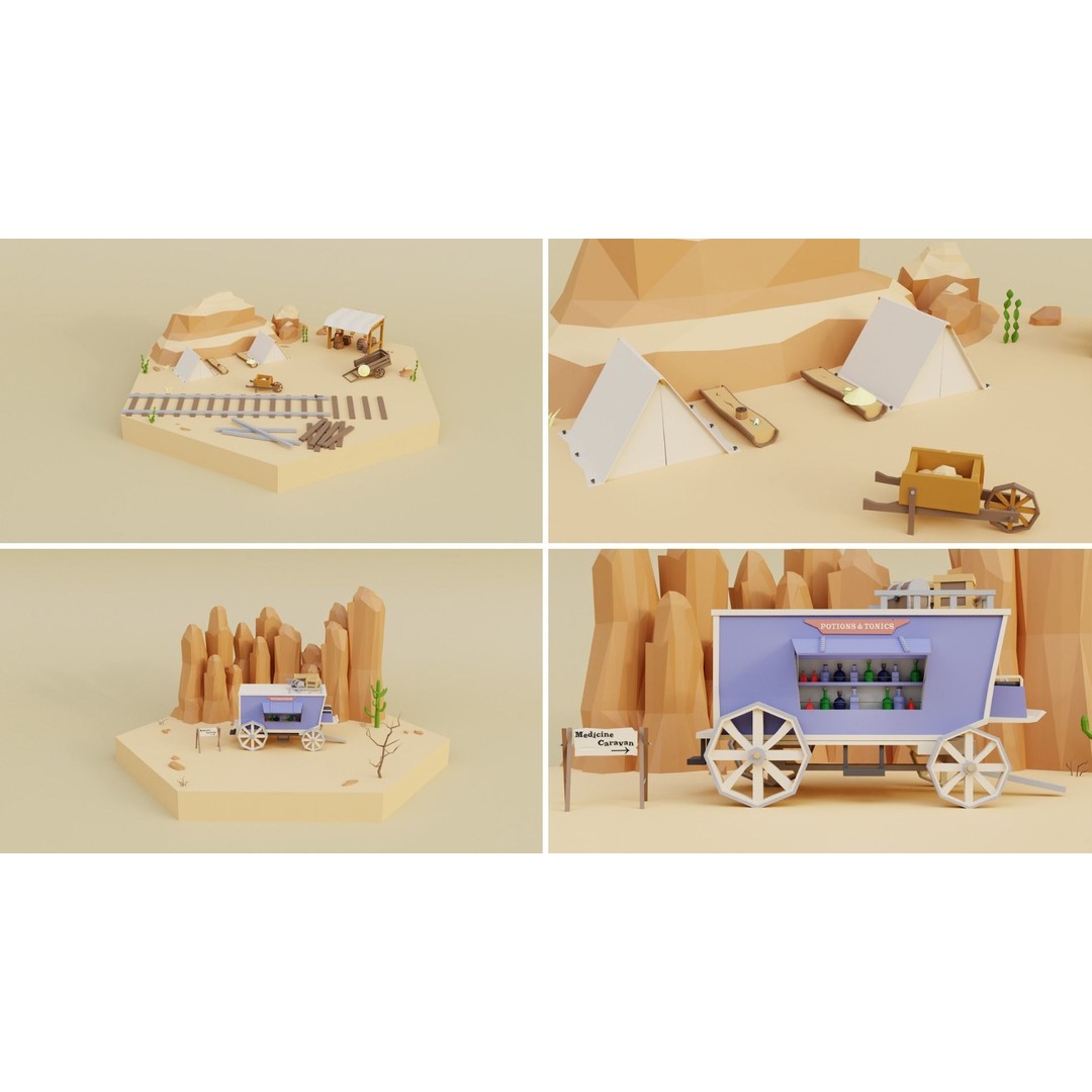 Wild West Environment 3D Model – Low Poly Game Asset, FBX & More - View 15