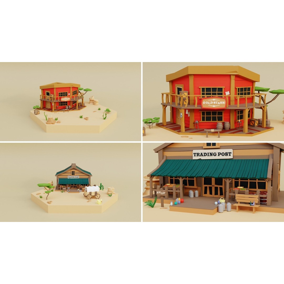Wild West Environment 3D Model – Low Poly Game Asset, FBX & More - View 16