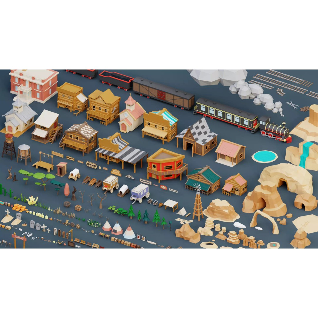 Wild West Environment 3D Model – Low Poly Game Asset, FBX & More - View 18