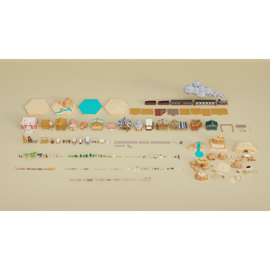 Wild West Environment 3D Model – Low Poly Game Asset, FBX & More - View 19