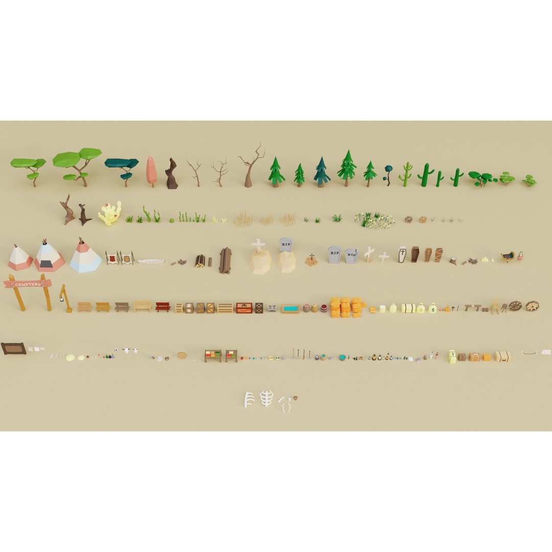 Wild West Environment 3D Model – Low Poly Game Asset, FBX & More - View 23