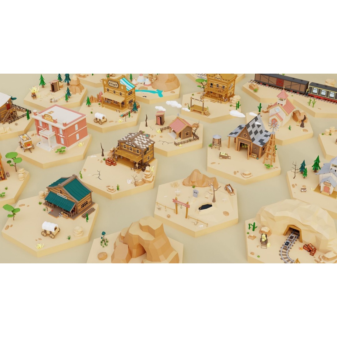 Wild West Environment 3D Model – Low Poly Game Asset, FBX & More - View 4