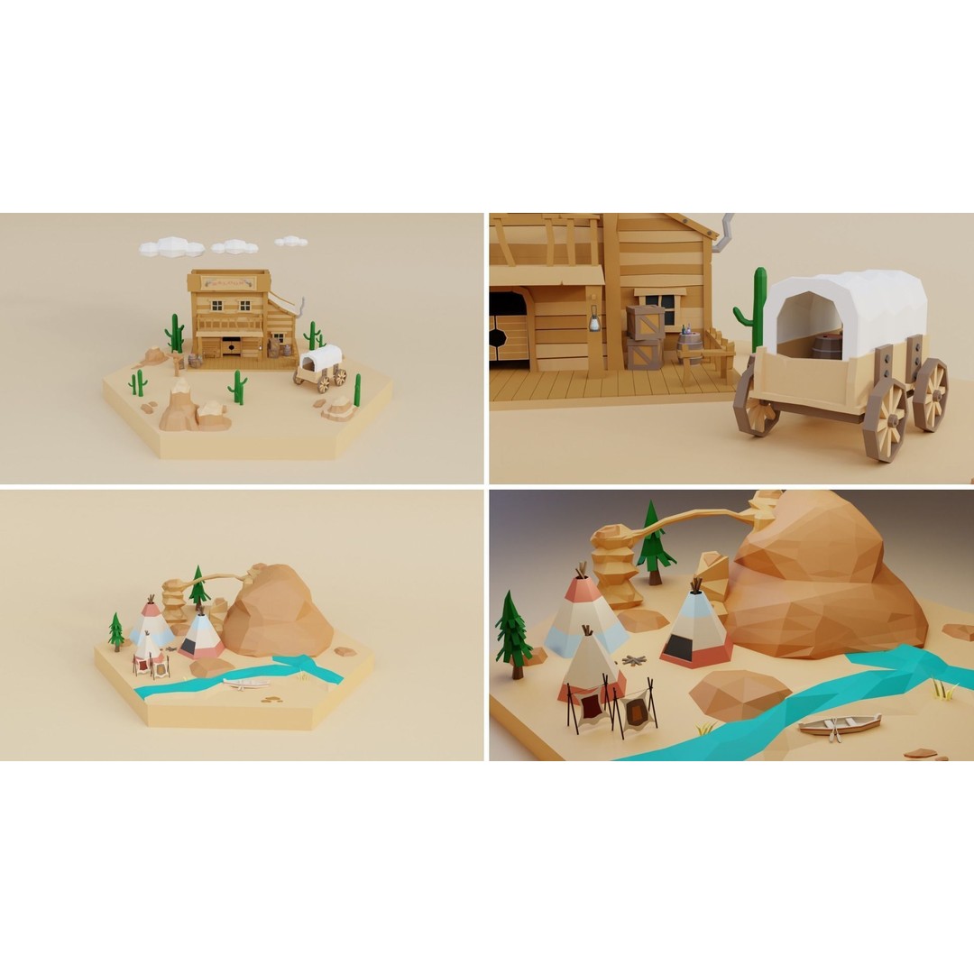 Wild West Environment 3D Model – Low Poly Game Asset, FBX & More - View 5