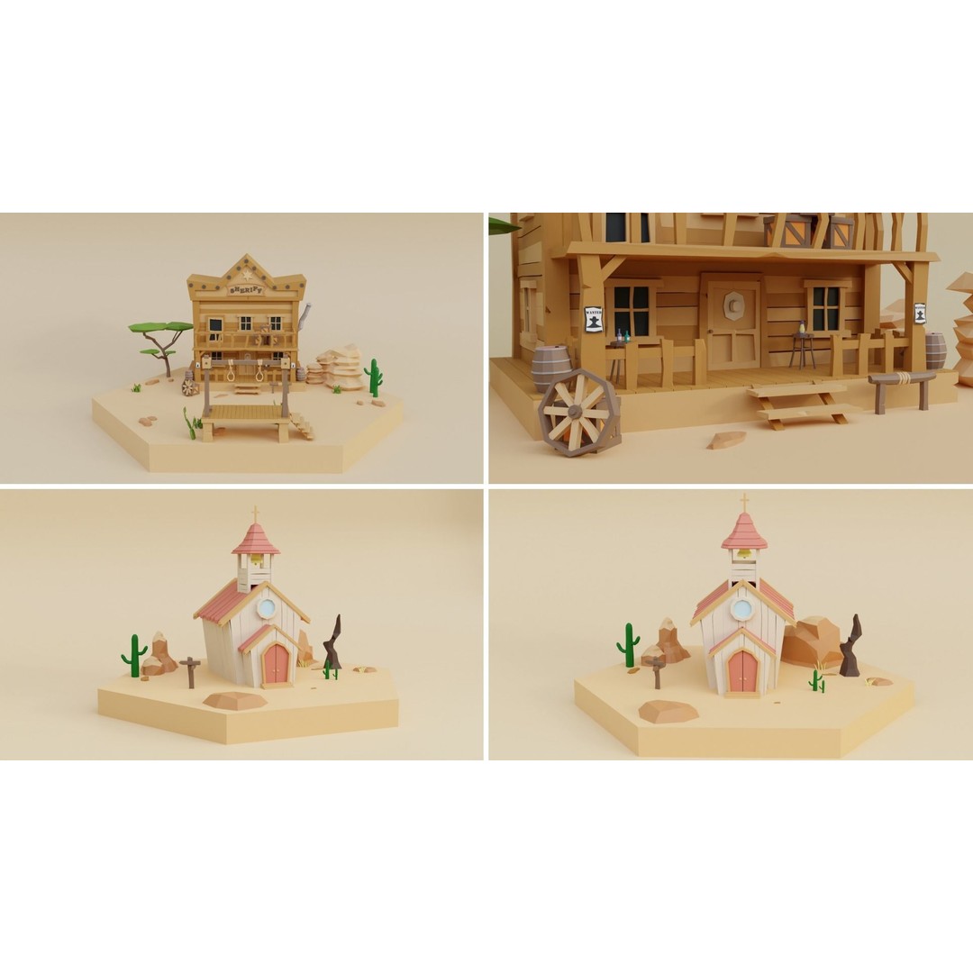 Wild West Environment 3D Model – Low Poly Game Asset, FBX & More - View 6